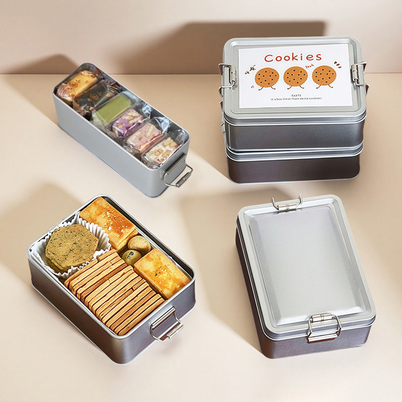 Tin Container Lid - علبة مستطيلة من الصفيح لتخزين البسكويت